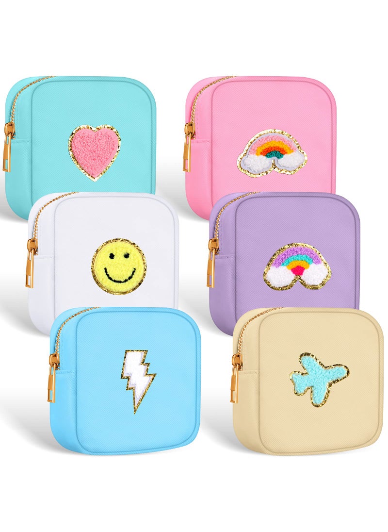 Zubebe 6 Pcs Preppy Patch Cute Makeup Bags Toiletry Bags Skincare Pouch Chenille Letter Nylon Bag for Purse Small Zipper Cosmetic Makeup Pouch Preppy Things for Travel(Cute Color)