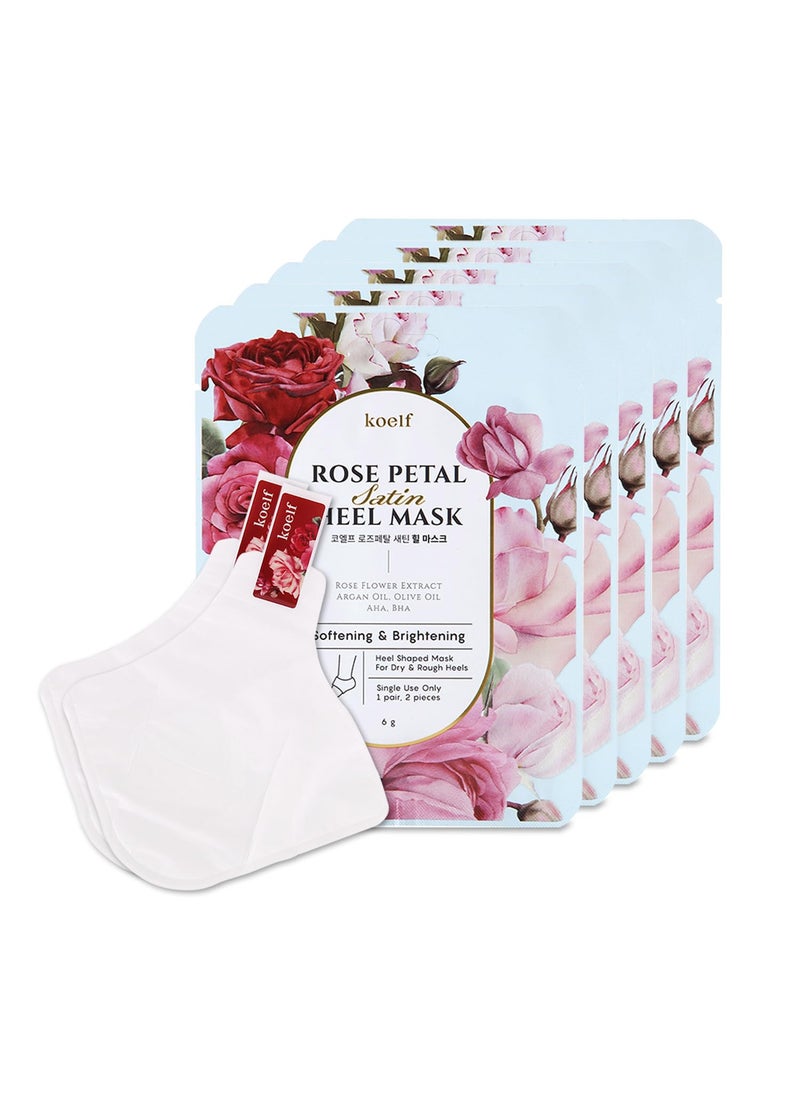 PETITFEE Rose Petal Satin Heel Mask (5pairs) - Moisturizes & Softens Dry and Cracked Heels, Rose Scented Heel Repair Masks with Shea Butter, Urea, BHA, AHA for Smooth Heels, Heel Treatment