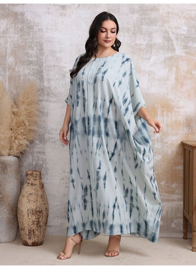 Muslim Arabic Satin Print Long Robe Abaya