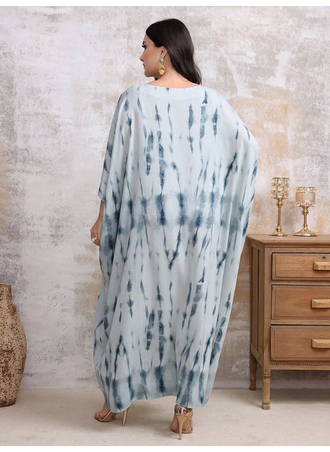 Muslim Arabic Satin Print Long Robe Abaya