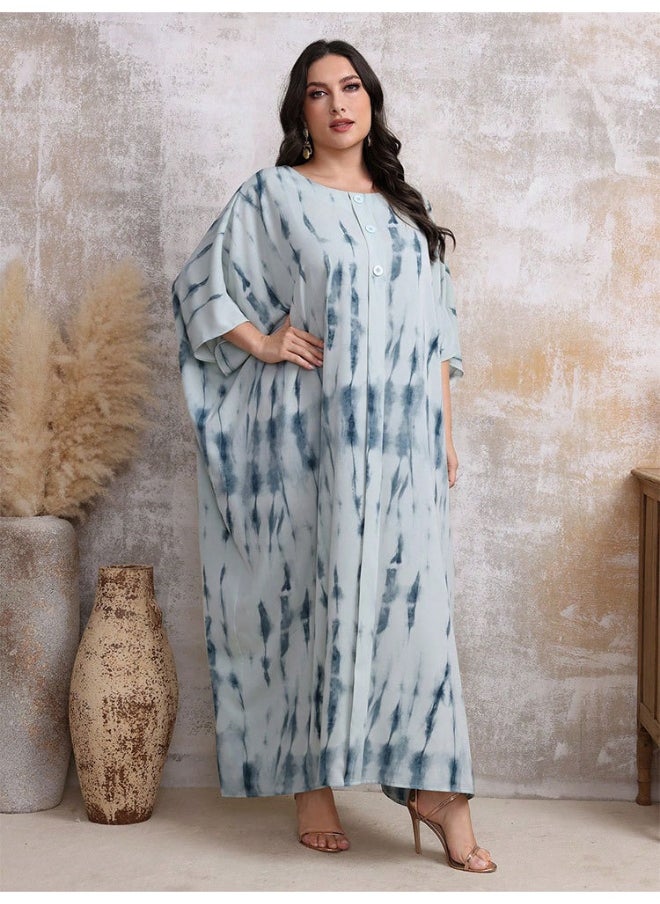 Muslim Arabic Satin Print Long Robe Abaya