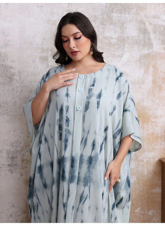 Muslim Arabic Satin Print Long Robe Abaya