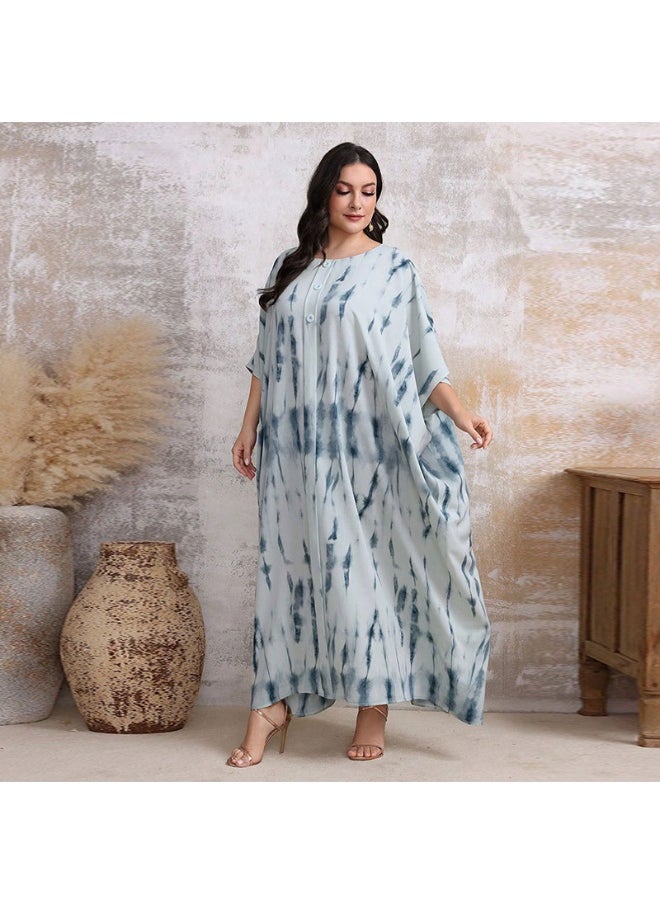 Muslim Arabic Satin Print Long Robe Abaya