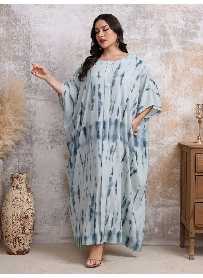 Muslim Arabic Satin Print Long Robe Abaya