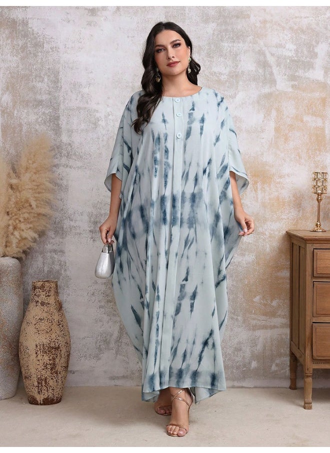 Muslim Arabic Satin Print Long Robe Abaya