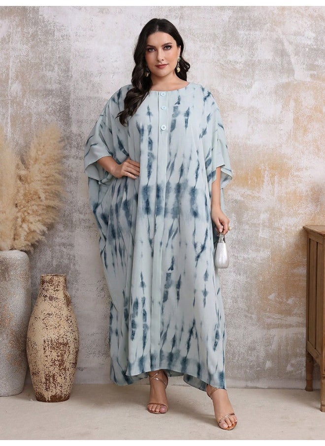 Muslim Arabic Satin Print Long Robe Abaya