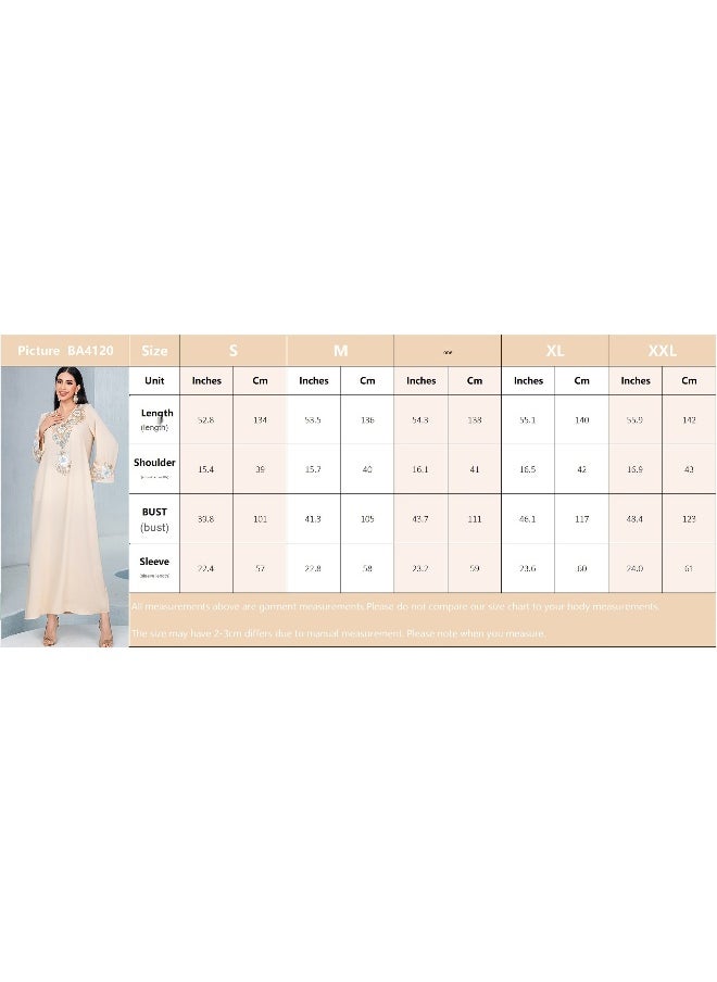 Peach Loose Casual Embroidered Floral Muslin Long Robe Stylish Dress