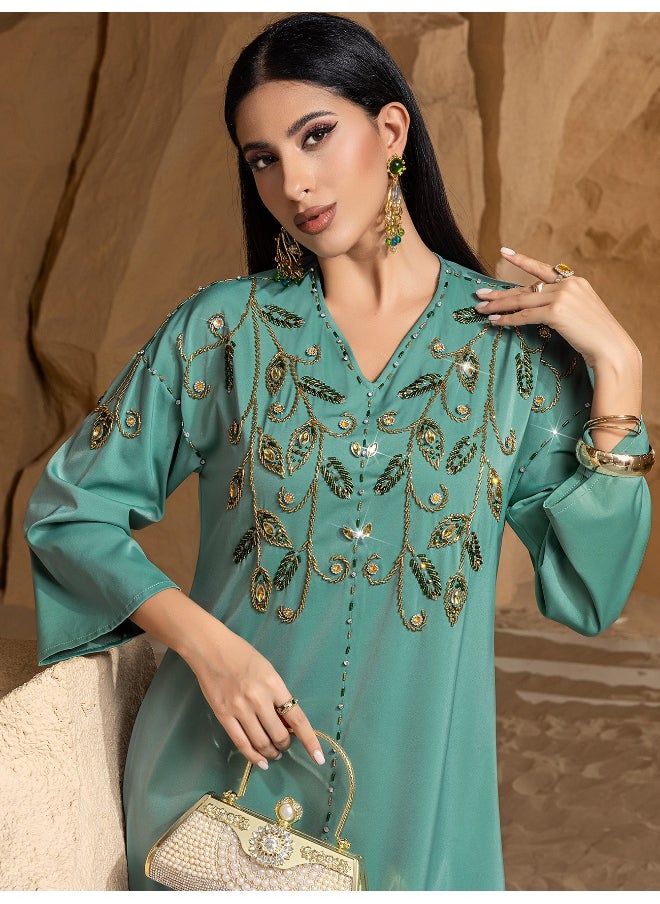 New Arabic Heavy-Duty Hand-Stitched Diamond Abaya Dress for Saudi Dubai