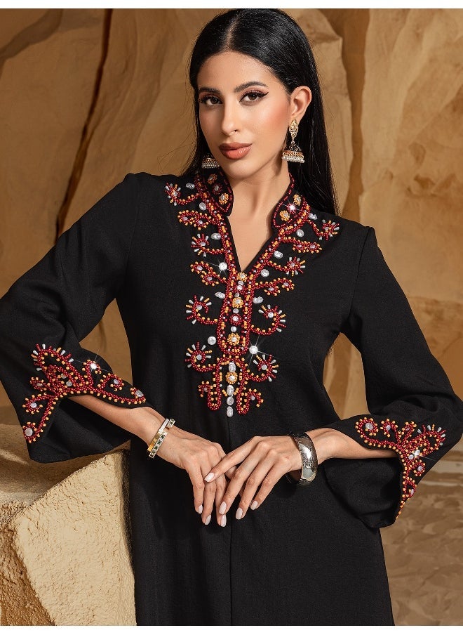 Elegant V-Neck Embroidered Dress with High-End Beading and Fashionable Design