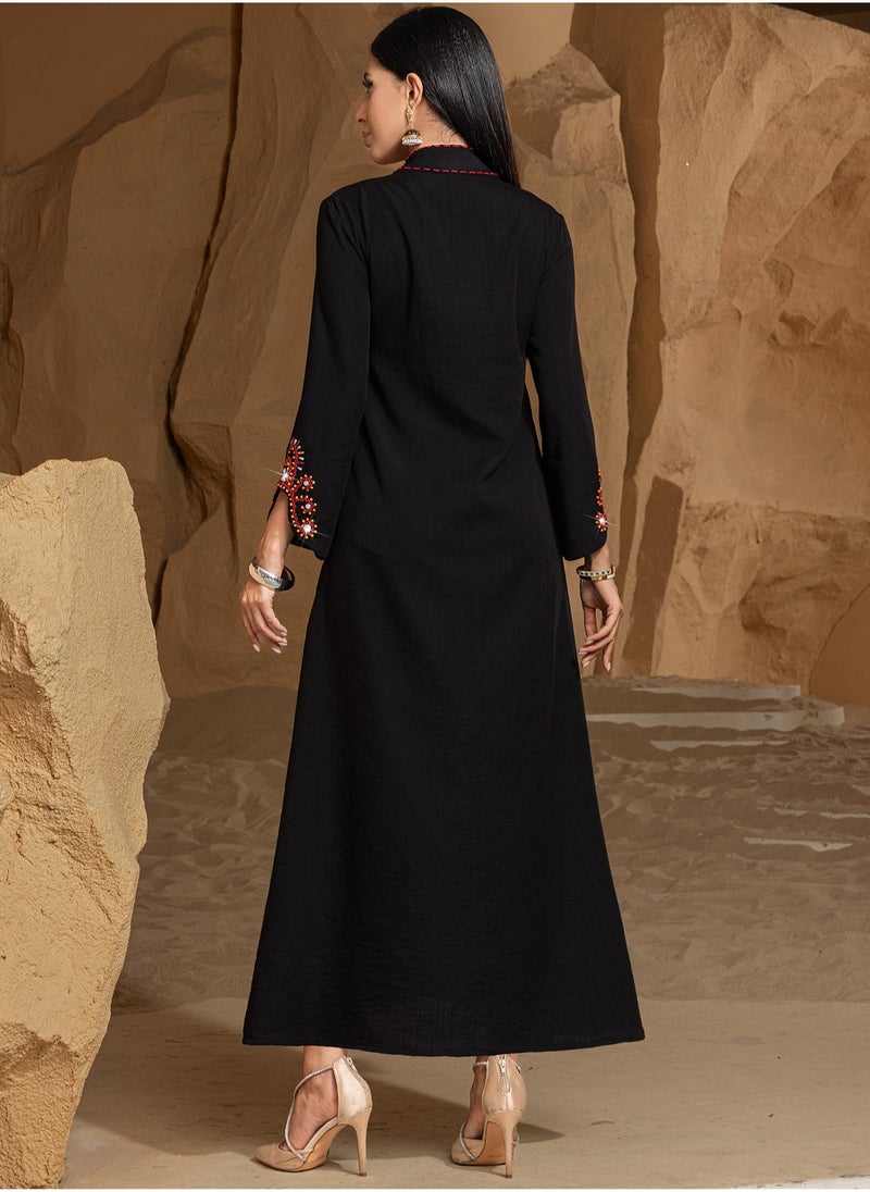 Elegant V-Neck Embroidered Dress with High-End Beading and Fashionable Design