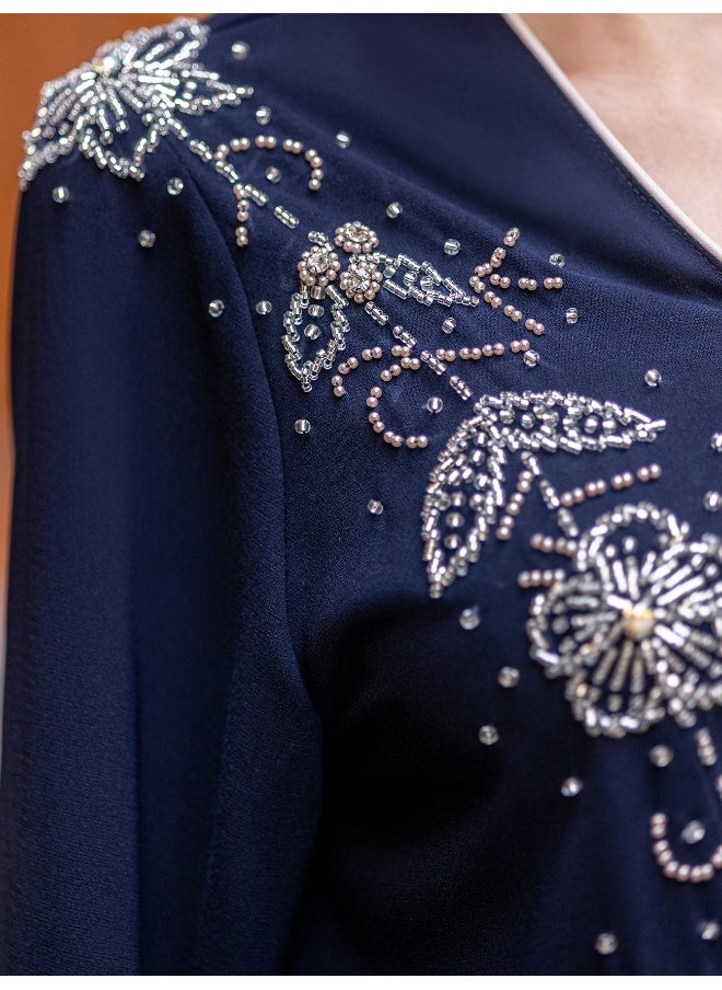 Navy Blue V-Neck Vintage Dress