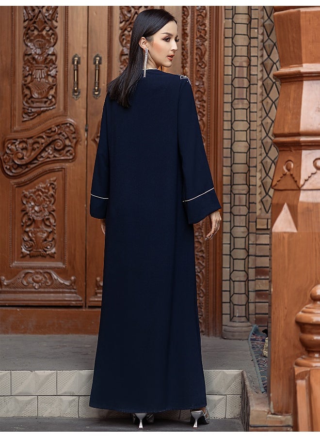 Navy Blue V-Neck Vintage Dress