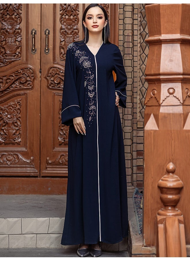 Navy Blue V-Neck Vintage Dress