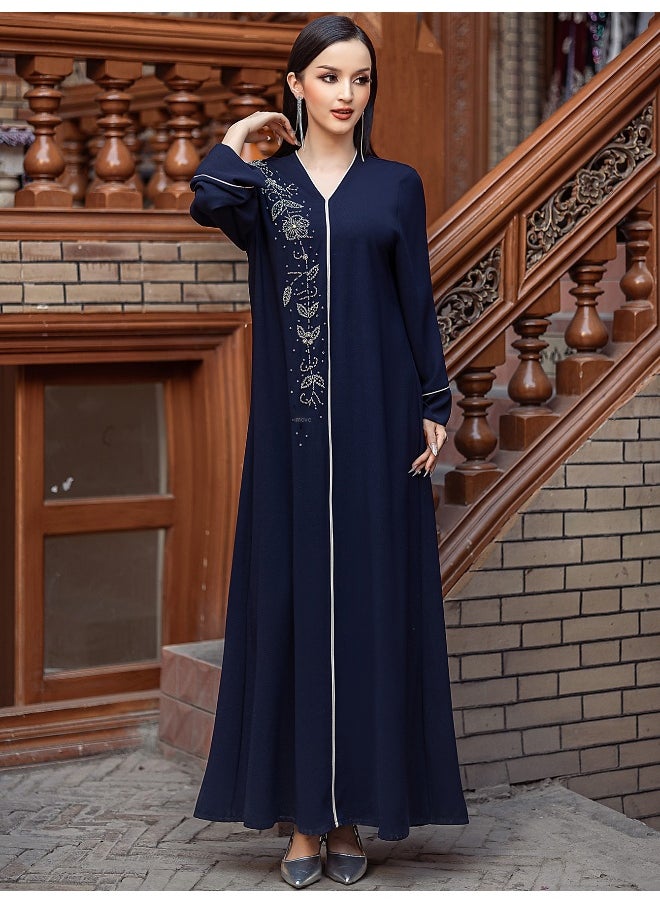 Navy Blue V-Neck Vintage Dress
