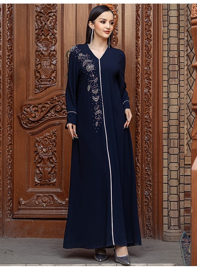 Navy Blue V-Neck Vintage Dress