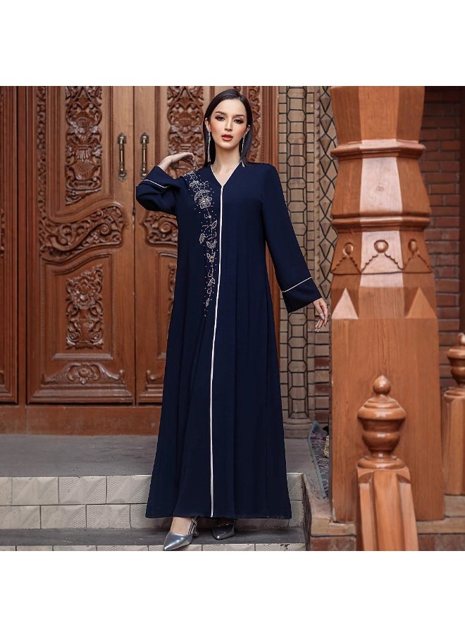 Navy Blue V-Neck Vintage Dress