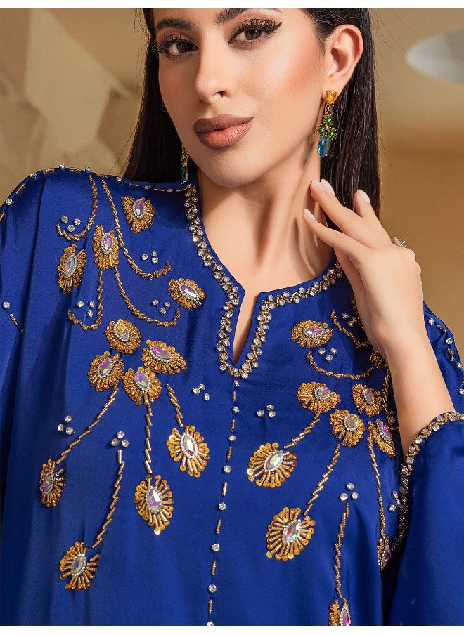 Handcrafted Blue Sequin Dress with Heavy Embellishment from Saudi Arabia