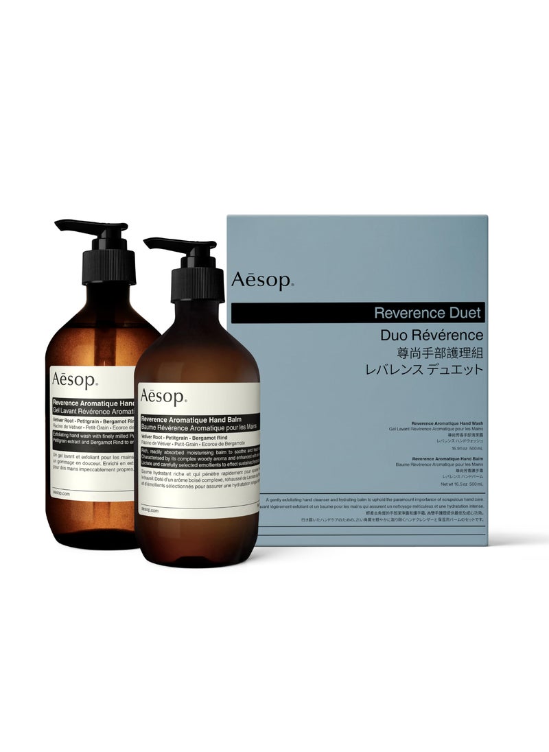 Aesop Reverence Duet | Exfoliating Hand Wash + Rich Hand Balm | For Dry, Cracked Hands | Paraben-Free, Cruelty-Free & Vegan | 16.9 oz (Pack of 2)