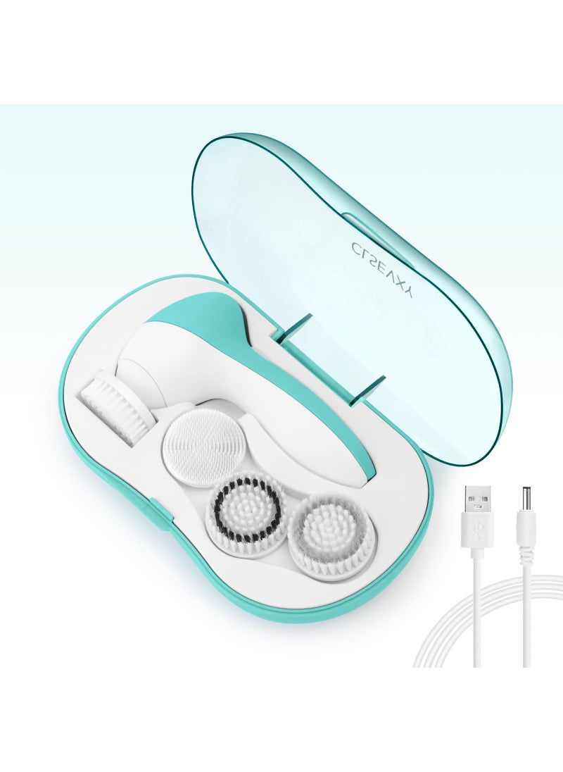 Rechargeable Facial Cleansing Spin Brush Set with 4 Exfoliating Brush Heads - Complete Face Spa System by CLSEVXY - Waterproof Face Scrubber for Gentle Exfoliation and Deep Scrubbing