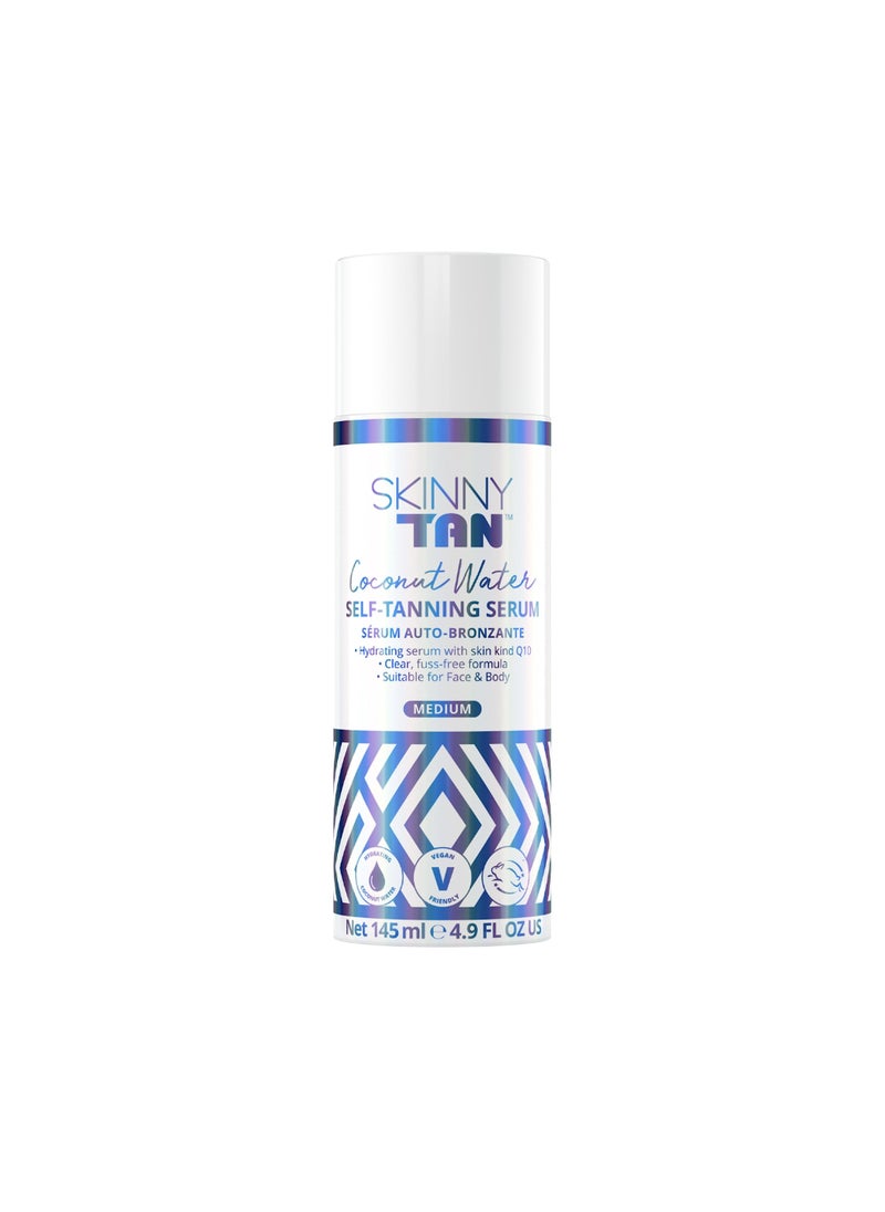 Skinny Tan Coconut Water Self Tanning Serum - Colorless, No Transfer, Clear Self Tanner with Vanilla Scent - Blends Easily and Hydrates Skin - Non Sticky and Fast Absorbing - Medium Self Tan - 4.9 oz