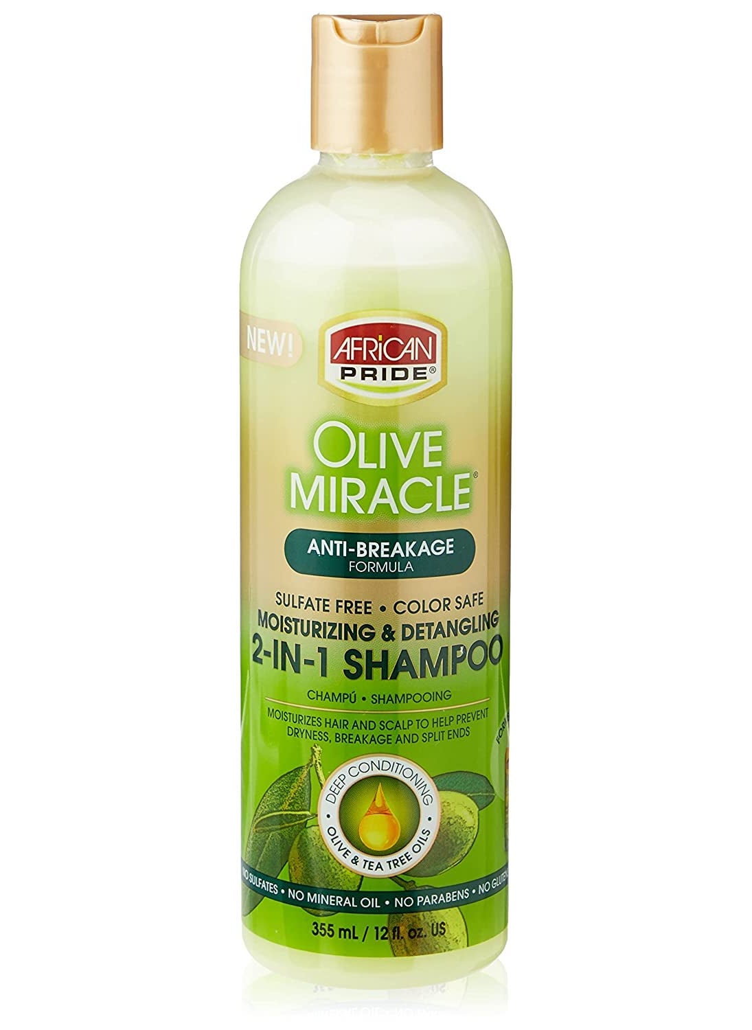African Pride Olive Miracle 2-in-1 Shampoo and Conditioner, 12 Ounce