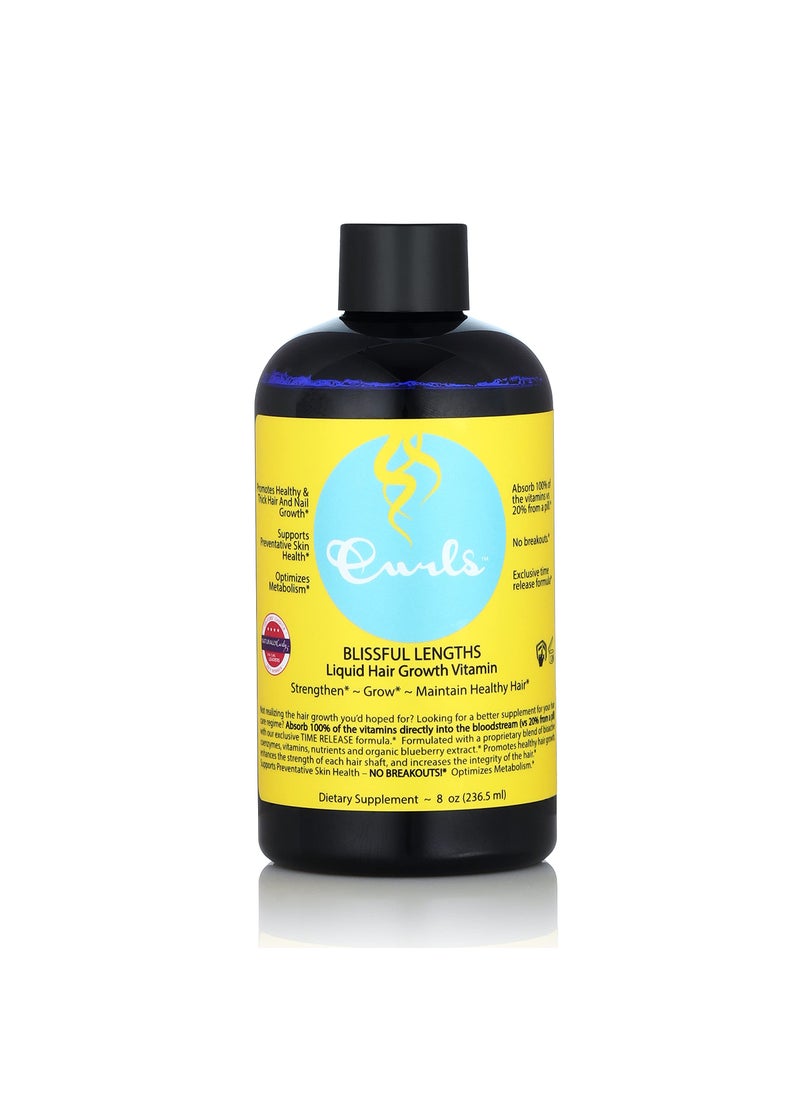 Curls Blueberry Bliss Blissful Lengths Liquid Hair Growth Vitamin - Grow, Strengthen and Maintain Healthy Hair, Nails & Skin - Wavy, Curly, and Coily Hair-8oz
