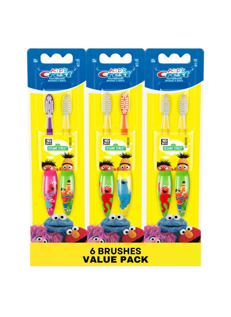 Crest Oral-B Kids Soft Toothbrush featuring Sesame Street, (Three 2 Packs) for Ages 2+ (Characters May Vary)
