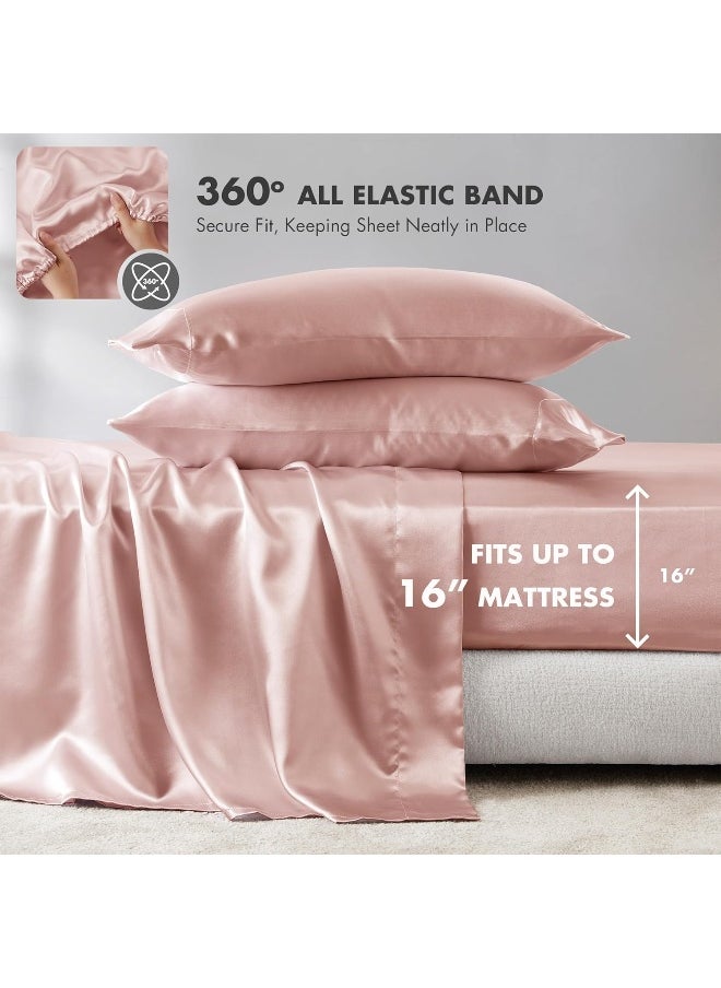 Madison Park Essentials Satin Sheet Set Luxury and Silky with Natural Sheen, Elastic 14