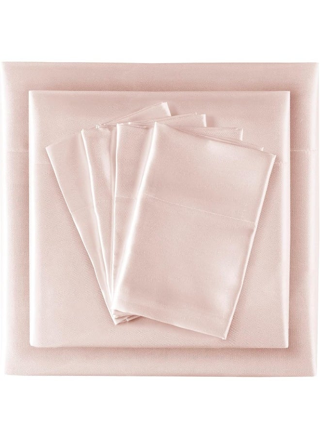 Madison Park Essentials Satin Sheet Set Luxury and Silky with Natural Sheen, Elastic 14