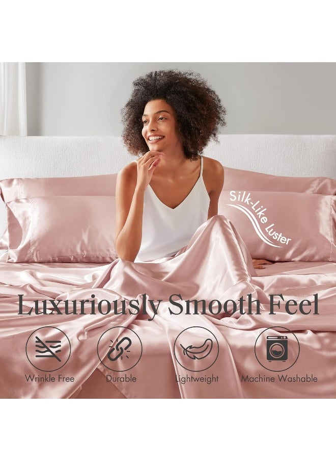 Madison Park Essentials Satin Sheet Set Luxury and Silky with Natural Sheen, Elastic 14