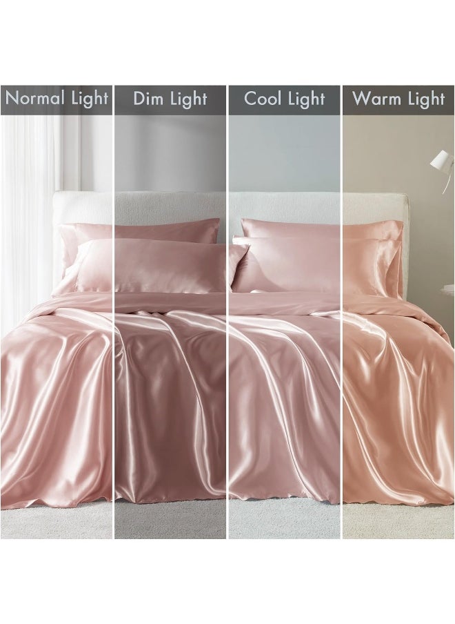 Madison Park Essentials Satin Sheet Set Luxury and Silky with Natural Sheen, Elastic 14