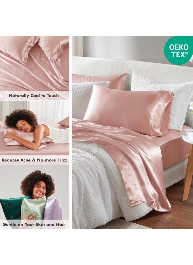 Madison Park Essentials Satin Sheet Set Luxury and Silky with Natural Sheen, Elastic 14