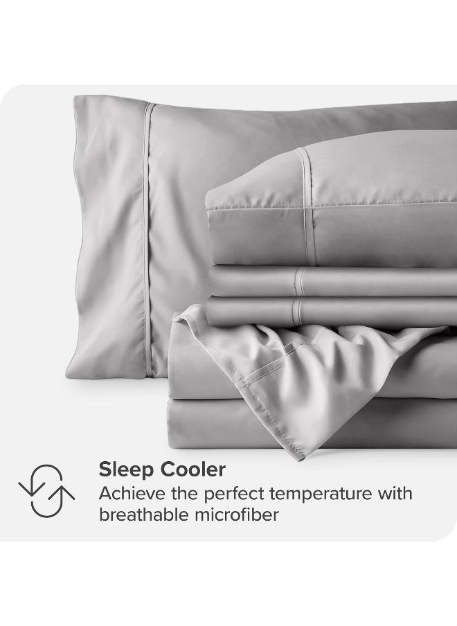 Bare Home Twin XL Sheet Set - Hotel Luxury Bed Sheets - Extra Soft 4 Piece Set - Deep Pockets - Easy Fit - Cooling & Breathable - Wrinkle, Fade, Stain Resistant - 2 Pillowcases (Twin XL, Light Grey)