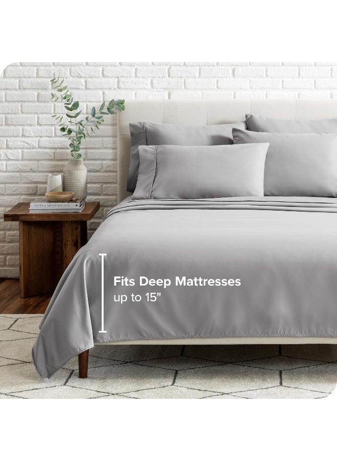 Bare Home Twin XL Sheet Set - Hotel Luxury Bed Sheets - Extra Soft 4 Piece Set - Deep Pockets - Easy Fit - Cooling & Breathable - Wrinkle, Fade, Stain Resistant - 2 Pillowcases (Twin XL, Light Grey)