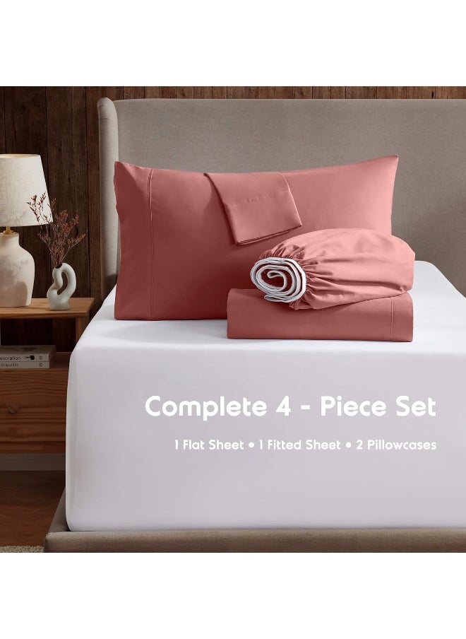 Nestl Queen Sheet Set- 4 Piece Bed Sheets for Queen Size Bed, Deep Pocket, Hotel Luxury, Extra Soft, Breathable and Cooling, Pink Clay Queen Size Sheets
