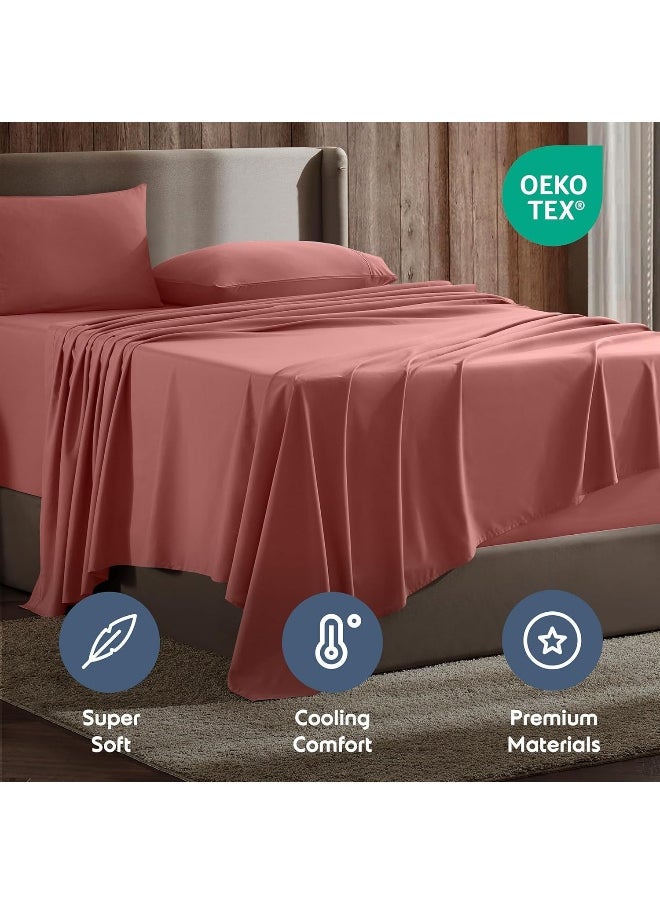 Nestl Queen Sheet Set- 4 Piece Bed Sheets for Queen Size Bed, Deep Pocket, Hotel Luxury, Extra Soft, Breathable and Cooling, Pink Clay Queen Size Sheets