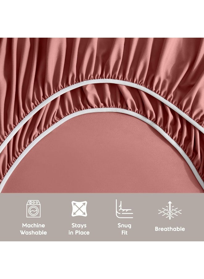 Nestl Queen Sheet Set- 4 Piece Bed Sheets for Queen Size Bed, Deep Pocket, Hotel Luxury, Extra Soft, Breathable and Cooling, Pink Clay Queen Size Sheets