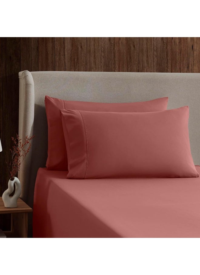 Nestl Queen Sheet Set- 4 Piece Bed Sheets for Queen Size Bed, Deep Pocket, Hotel Luxury, Extra Soft, Breathable and Cooling, Pink Clay Queen Size Sheets