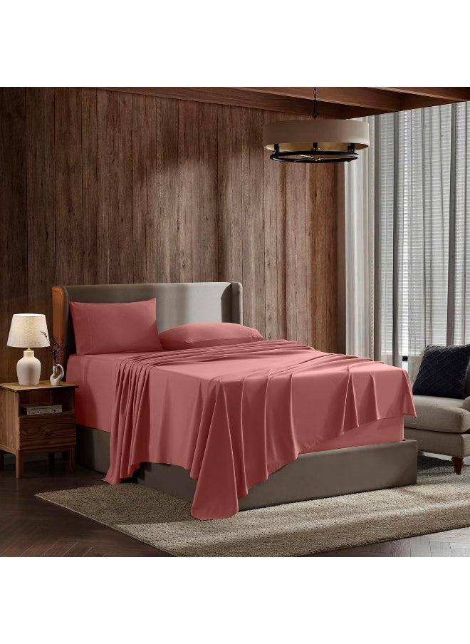 Nestl Queen Sheet Set- 4 Piece Bed Sheets for Queen Size Bed, Deep Pocket, Hotel Luxury, Extra Soft, Breathable and Cooling, Pink Clay Queen Size Sheets