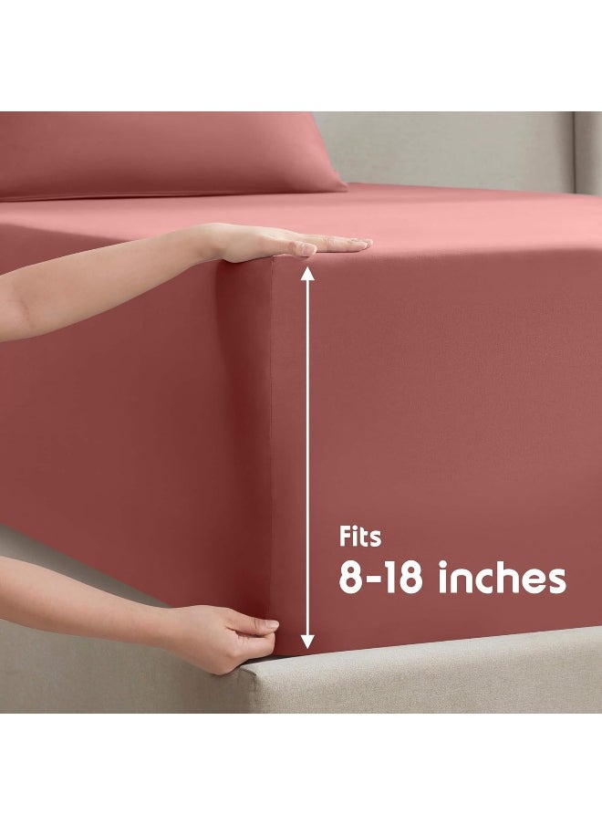 Nestl Queen Sheet Set- 4 Piece Bed Sheets for Queen Size Bed, Deep Pocket, Hotel Luxury, Extra Soft, Breathable and Cooling, Pink Clay Queen Size Sheets
