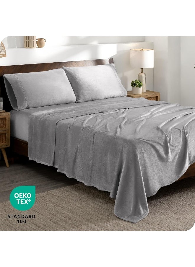 Bare Home Microplush Sheet Set, Deluxe Microplush Non-Pilling Bed Sheets, Deep Pocket, Extra Soft Velvety Bedding Set, All-Around Elastic Band Fitted Sheet, Microplush Bed Set (King, Light Grey)
