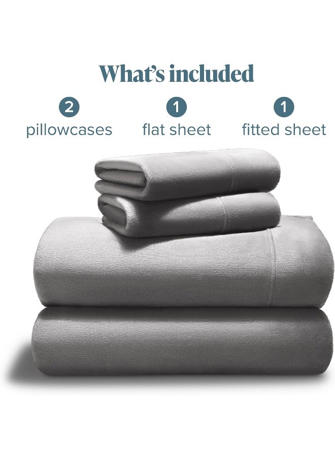 Bare Home Microplush Sheet Set, Deluxe Microplush Non-Pilling Bed Sheets, Deep Pocket, Extra Soft Velvety Bedding Set, All-Around Elastic Band Fitted Sheet, Microplush Bed Set (King, Light Grey)
