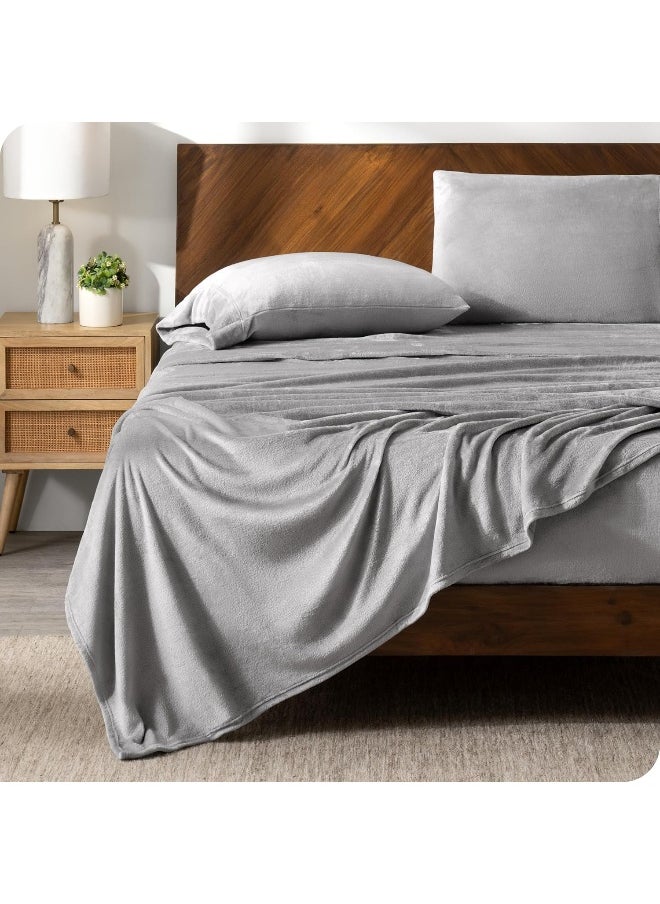 Bare Home Microplush Sheet Set, Deluxe Microplush Non-Pilling Bed Sheets, Deep Pocket, Extra Soft Velvety Bedding Set, All-Around Elastic Band Fitted Sheet, Microplush Bed Set (King, Light Grey)