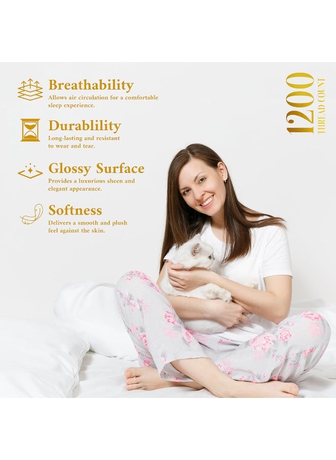 Linenwalas 100% Supima Cotton King Sheet Set, Premium Luxury Bed Sheets Set for King Size Mattress, 1200 Thread Count, 4 Pc Set, 5-Star Hotel Quality King Sheets, 16