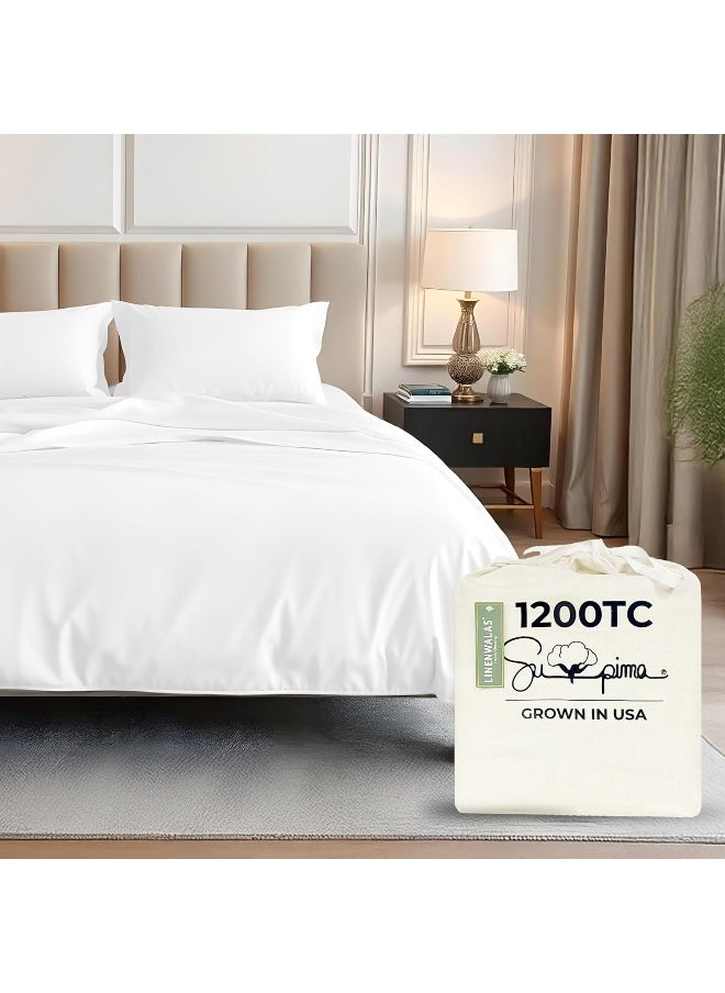 Linenwalas 100% Supima Cotton King Sheet Set, Premium Luxury Bed Sheets Set for King Size Mattress, 1200 Thread Count, 4 Pc Set, 5-Star Hotel Quality King Sheets, 16