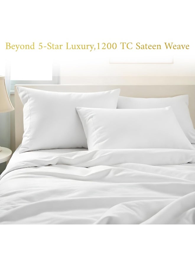 Linenwalas 100% Supima Cotton King Sheet Set, Premium Luxury Bed Sheets Set for King Size Mattress, 1200 Thread Count, 4 Pc Set, 5-Star Hotel Quality King Sheets, 16