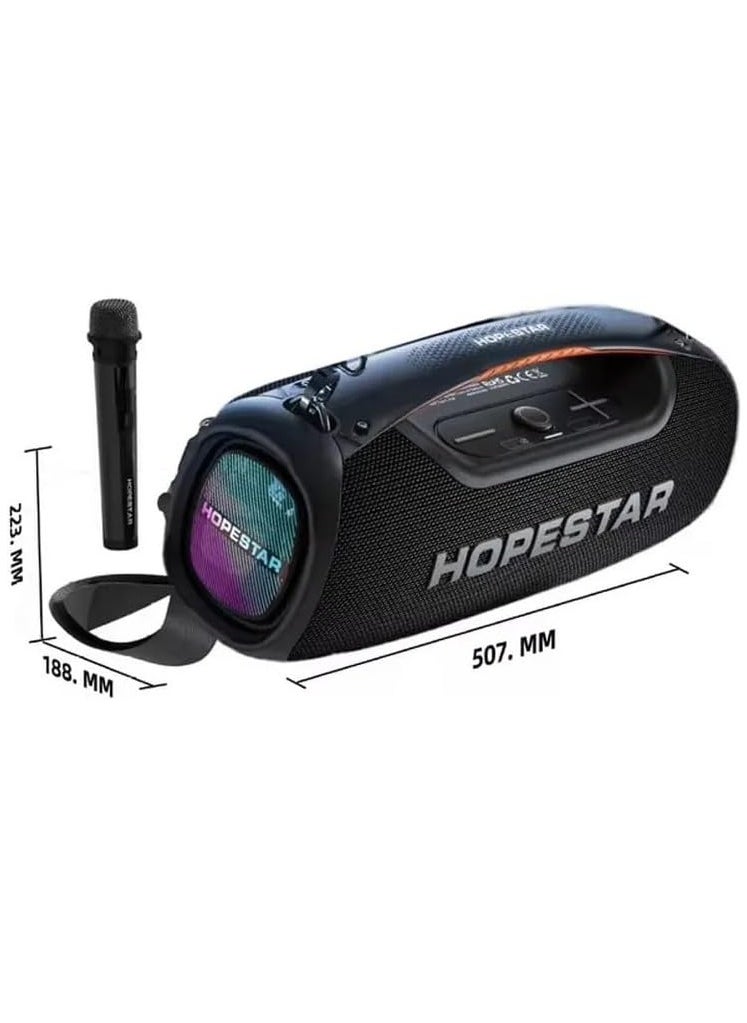 A60 100W Portable Bluetooth Party Speaker with 15000mAh Battery, IPX6 Waterproof, TWS Function, 8-Hour Playtime, Deep Bass, Colorful Lights, Wireless Mic, and Shoulder Strap for Outdoor & Indoor Use