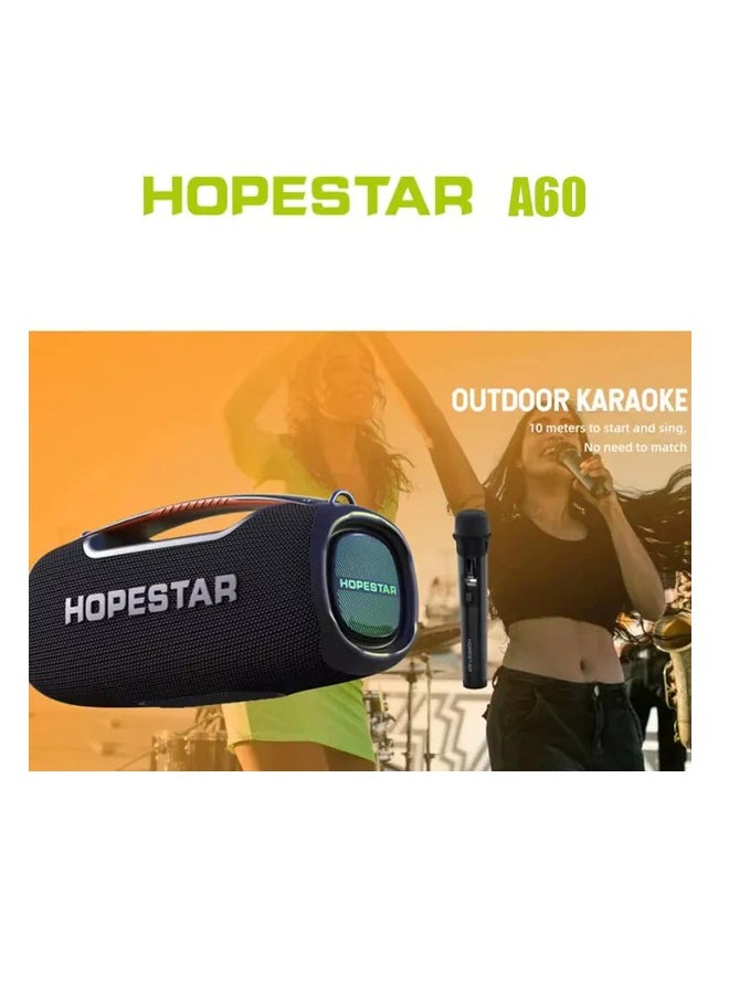 A60 100W Portable Bluetooth Party Speaker with 15000mAh Battery, IPX6 Waterproof, TWS Function, 8-Hour Playtime, Deep Bass, Colorful Lights, Wireless Mic, and Shoulder Strap for Outdoor & Indoor Use