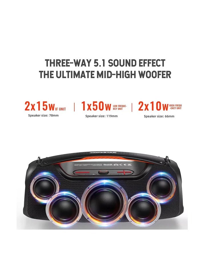 A60 100W Portable Bluetooth Party Speaker with 15000mAh Battery, IPX6 Waterproof, TWS Function, 8-Hour Playtime, Deep Bass, Colorful Lights, Wireless Mic, and Shoulder Strap for Outdoor & Indoor Use