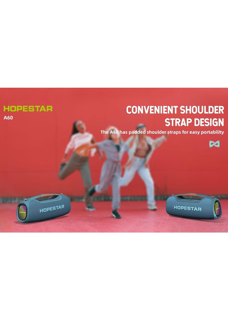 A60 100W Portable Bluetooth Party Speaker with 15000mAh Battery, IPX6 Waterproof, TWS Function, 8-Hour Playtime, Deep Bass, Colorful Lights, Wireless Mic, and Shoulder Strap for Outdoor & Indoor Use